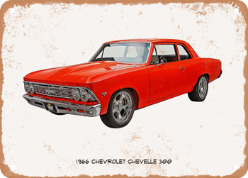 1966 Chevrolet Chevelle 300 Oil Painting - Rusty Look Metal Sign