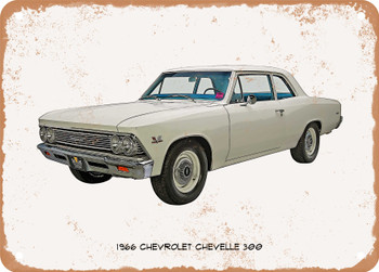 1966 Chevrolet Chevelle 300 Oil Painting  - Rusty Look Metal Sign