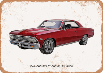 1966 Chevrolet Chevelle Malibu Oil Painting - Rusty Look Metal Sign
