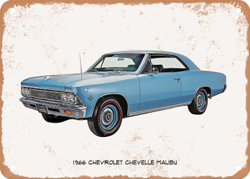 1966 Chevrolet Chevelle Malibu Oil Painting  - Rusty Look Metal Sign