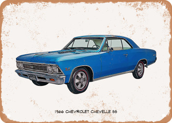 1966 Chevrolet Chevelle SS Oil Painting  - Rusty Look Metal Sign