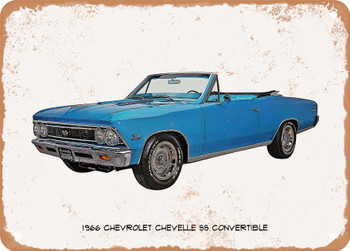 1966 Chevrolet Chevelle SS Convertible Oil Painting - Rusty Look Metal Sign