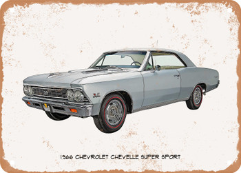 1966 Chevrolet Chevelle Super Sport Oil Painting   - Rusty Look Metal Sign