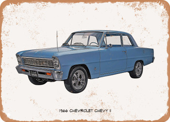 1966 Chevrolet Chevy II Oil Painting - Rusty Look Metal Sign
