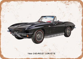 1966 Chevrolet Corvette Oil Painting - Rusty Look Metal Sign