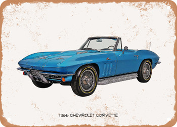 1966 Chevrolet Corvette Oil Painting -  Rusty Look Metal Sign