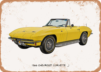 1966 Chevrolet Corvette Oil Painting  - Rusty Look Metal Sign