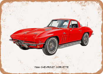 1966 Chevrolet Corvette Oil Painting    - Rusty Look Metal Sign