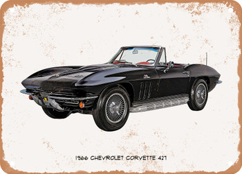 1966 Chevrolet Corvette 427 Oil Painting - Rusty Look Metal Sign