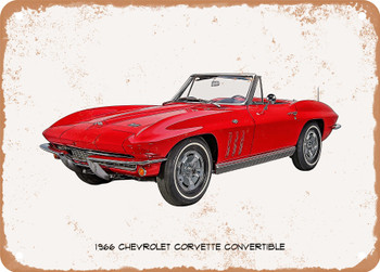 1966 Chevrolet Corvette Convertible Oil Painting - Rusty Look Metal Sign