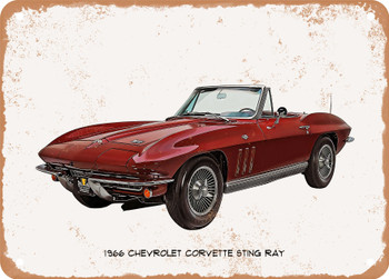 1966 Chevrolet Corvette Sting Ray Oil Painting - Rusty Look Metal Sign