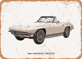 1966 Chevrolet Corvette Oil Painting  2 - Rusty Look Metal Sign