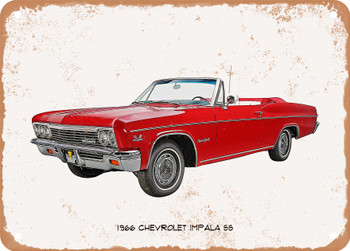 1966 Chevrolet Impala SS Oil Painting - Rusty Look Metal Sign