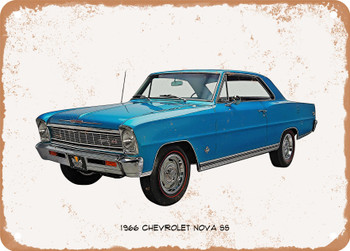 1966 Chevrolet Nova SS Oil Painting - Rusty Look Metal Sign