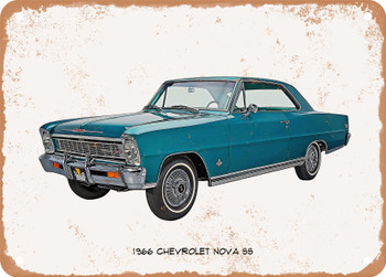 1966 Chevrolet Nova SS Oil Painting  - Rusty Look Metal Sign