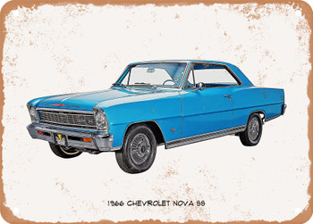 1966 Chevrolet Nova SS Oil Painting  - Rusted Look Metal Sign