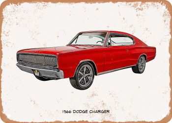 1966 Dodge Charger Oil Painting - Rusty Look Metal Sign