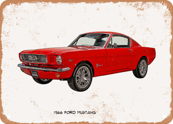 1966 Ford Mustang Fastback Oil Painting - Rusty Look Metal Sign