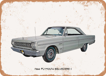 1966 Plymouth Belvedere II Oil Painting  - Rusty Look Metal Sign