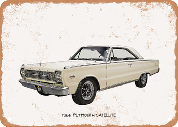 1966 Plymouth Satellite Oil Painting  - Rusty Look Metal Sign