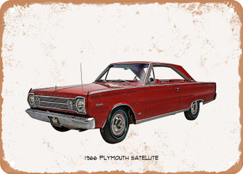 1966 Plymouth Satellite Oil Painting - Rusty Look Metal Sign