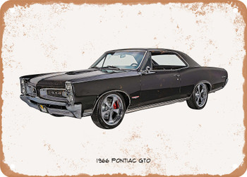 1966 Pontiac GTO Oil Painting -  Rusty Look Metal Sign
