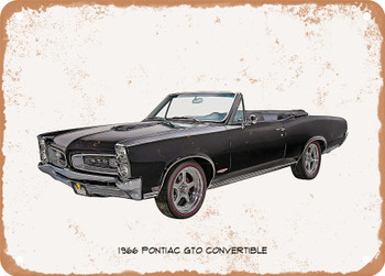 1966 Pontiac GTO Convertible Oil Painting - Rusty Look Metal Sign