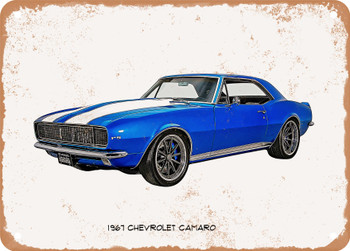 1967 Chevrolet Camaro And Oil Painting - Rusty Look Metal Sign