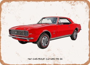 1967 Chevrolet Camaro RS SS Oil Painting - Rusty Look Metal Sign