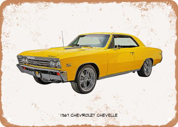1967 Chevrolet Chevelle Oil Painting  -  Rusty Look Metal Sign