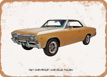 1967 Chevrolet Chevelle Malibu Oil Painting - Rusty Look Metal Sign