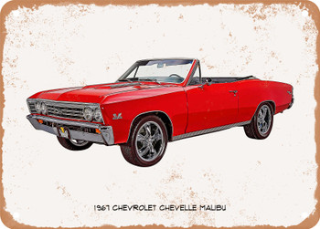 1967 Chevrolet Chevelle Malibu Oil Painting  - Rusty Look Metal Sign