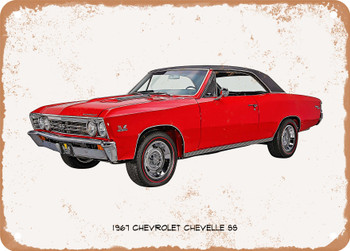 1967 Chevrolet Chevelle SS Oil Painting  - Rusty Look Metal Sign