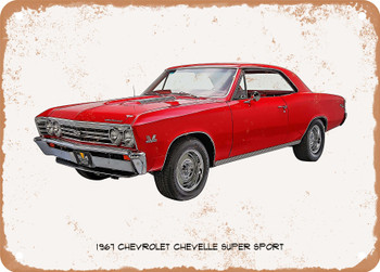 1967 Chevrolet Chevelle Super Sport Oil Painting  - Rusty Look Metal Sign