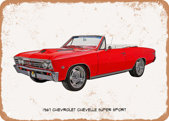 1967 Chevrolet Chevelle Super Sport Oil Painting - Rusty Look Metal Sign