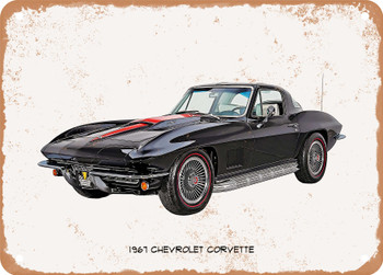 1967 Chevrolet Corvette Oil Painting  - Rusty Look Metal Sign