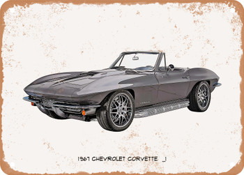 1967 Chevrolet Corvette Oil Painting   - Rusty Look Metal Sign