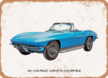 1967 Chevrolet Corvette Convertible Oil Painting - Rusty Look Metal Sign