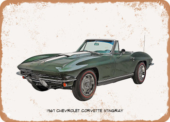 1967 Chevrolet Corvette Stingray Oil Painting - Rusty Look Metal Sign