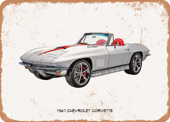 1967 Chevrolet Corvette Oil Painting -  Rusty Look Metal Sign