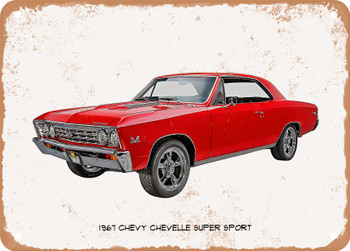 1967 Chevy Chevelle Super Sport Oil Painting - Rusty Look Metal Sign