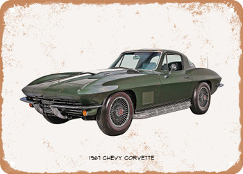 1967 Chevy Corvette Oil Painting - Rusty Look Metal Sign