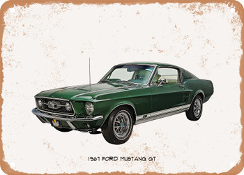 1967 Ford Mustang GT Oil Painting - Rusty Look Metal Sign