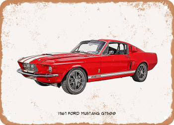 1967 Ford Mustang GT500 Oil Painting - Rusty Look Metal Sign