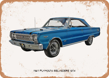 1967 Plymouth Belvedere GTX Oil Painting - Rusty Look Metal Sign