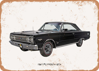 1967 Plymouth GTX Oil Painting - Rusty Look Metal Sign
