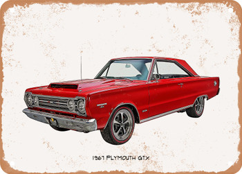 1967 Plymouth GTX Oil Painting  - Rusty Look Metal Sign