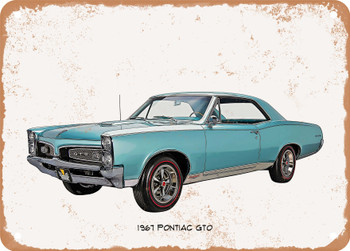 1967 Pontiac GTO Oil Painting   - Rusty Look Metal Sign