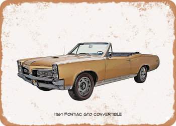 1967 Pontiac GTO Convertible Oil Painting - Rusty Look Metal Sign