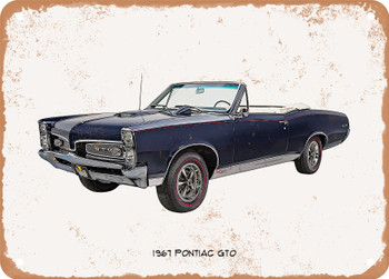 1967 Pontiac GTO Oil Painting   -  Rusty Look Metal Sign